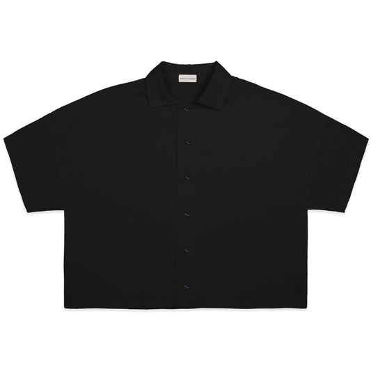 BONJOUR MADAME LINEN BLACK CROP SHIRT