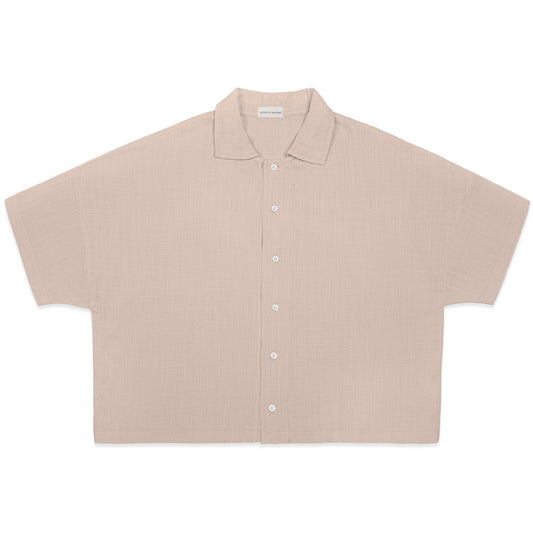 BONJOUR MADAME LINEN TAN CROP SHIRT