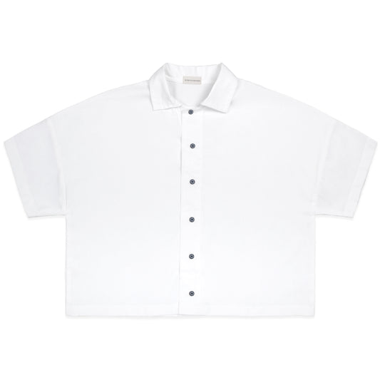 BONJOUR MADAME LINEN WHITE CROP SHIRT